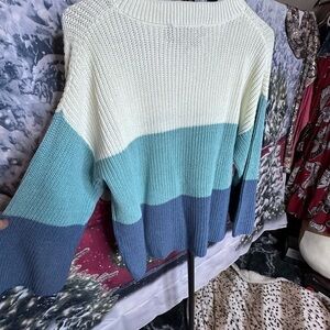 Brittany Humble Blue Blocked Sweater NWOT, Size Small